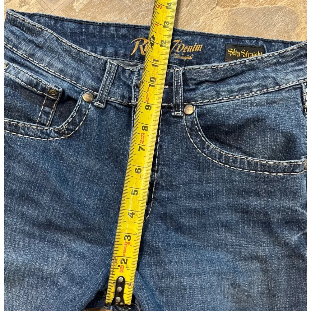 Wrangler Rock 47 Jeans Mens 31x36 Blue Slim Straight Contrast Stitch